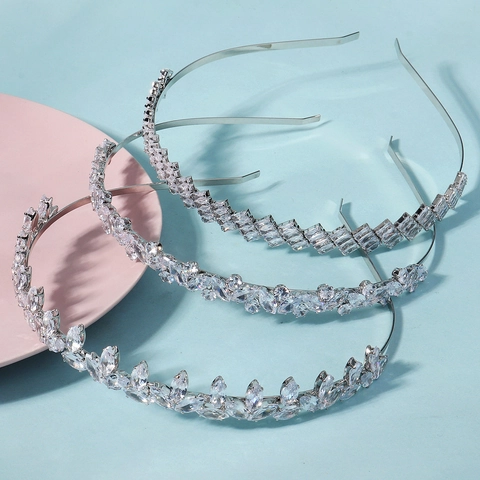 Lujosa Diadema De Corona De Novia Con Circón De Princesa Metal Plateado Accesorios Para El Cabello Brillantes Elegantes Boda Fiesta Cumpleaños