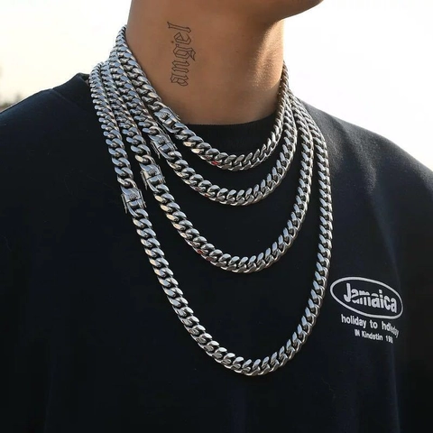 Collar Pulsera De Cadena Cubana Para Hombre De Acero Inoxidable Pulido Redondo Hip Hop Streetwear Joyería Unisex