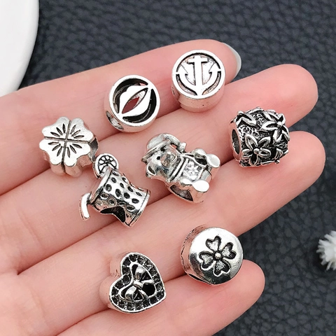 Perline Con Foro Grande In Lega Di Argento Antico Per Creazione Gioielli Fai Da Te Bracciale Collana Forme Miste Stile Retrò