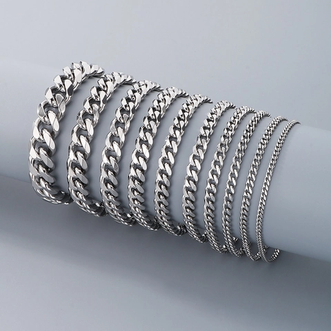 Bracelet Gourmette Classique En Acier Inoxydable Cuban Link Hip Hop Streetwear Bijoux Pour Hommes Femmes Unisexe Fermoir Mousqueton