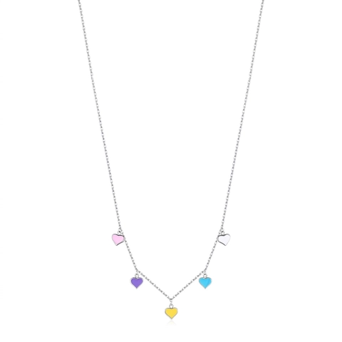 925 Sterling Silver Colorful Heart Enamel Pendant Necklace Minimalist Dainty Multi Color Love Jewelry For Women