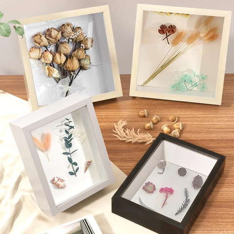 Shadow Box Picture Frame Deep Hollow Wood Display Case For Dried Flowers Specimens Medals Souvenirs Desktop Wall Mount Minimalist