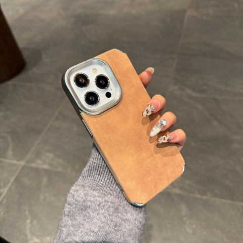 Luxury Electroplated TPU Phone Case With Suede Texture For iPhone 16 15 14 13 12 11 Pro Max Plus Shockproof Business Cover