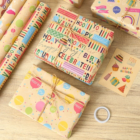 Carta Regalo Buon Compleanno Fantasie Cartoni Animati Colorati Carta Kraft Per Celebrazione Feste Decorativa Hooray