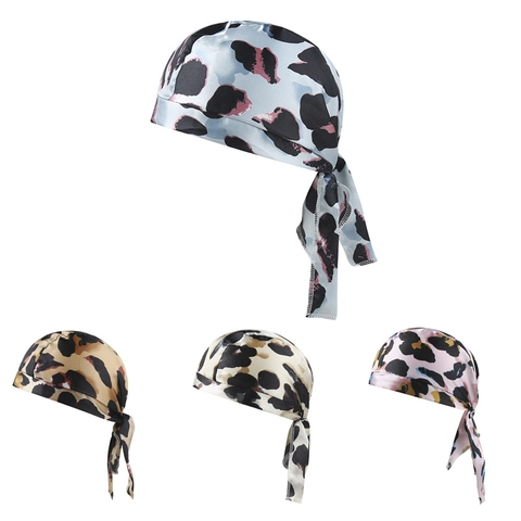 Durag Con Stampa Leopardata Raso Raso Bandana Cappello Da Pirata Coda Lunga Per Uomo Donna Hip Hop Wave Cap Traspirante