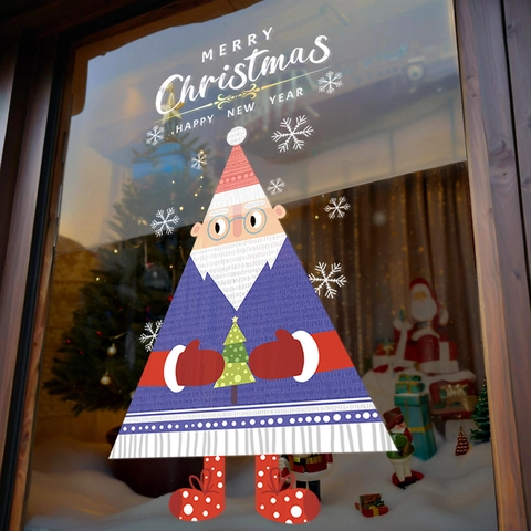 Christmas Santa Claus Window Stickers PVC Static Cling Glass Decals No Glue Removable Double Sided Festive Decor