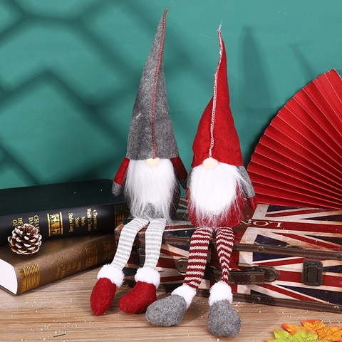 Weihnachtsgnom Plüschpuppe Ornament Lange Gestreifte Beine Filz Strick Spitze Mütze Weißer Bart Nordischer Stil Feiertagsdeko