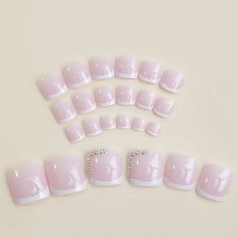 Uñas Postizas para Pies Punta Francesa Blanca Con Diamantes de Imitación Uñas Postizas Cortas para Mujer Decoración
