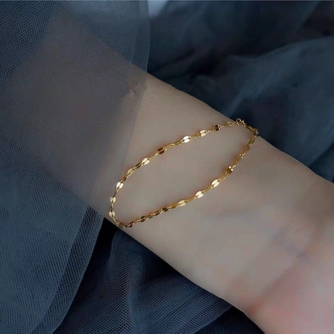 Minimalist Titanium Steel Lip Chain Bracelet For Women Gold Plated Thin Wave Link Chain Fashion Commute Jewelry Anklet