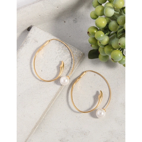 S925 Sterling Silver Artificial Pearl Hoop Earrings For Women Minimalist Irregular Gold Plated Circle Drop Earrings Fashion Jewelry