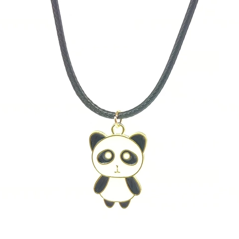 Cartoon Panda Pendant Necklace Alloy Drip Oil Animal Enamel Charm Chain Leather Cord Jewelry For Women Daily Dating Gift