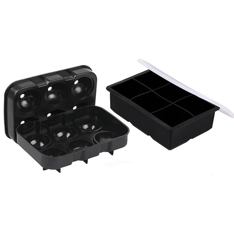 Silicone Ice Cube Trays Set 6 Ball Spheres And 6 Square Molds With Lid And Funnel For Whiskey Cocktails Kitchen Bar