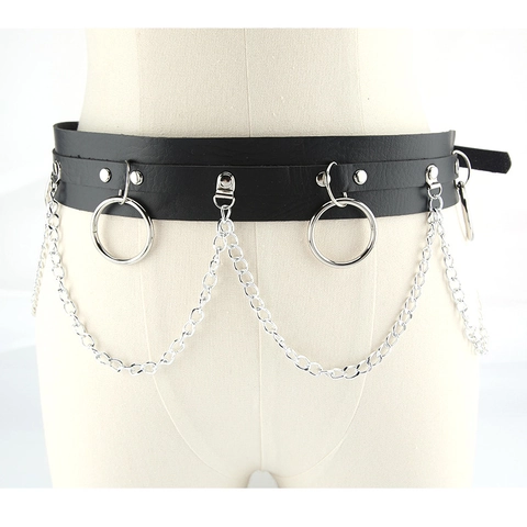 Cintura Corsetto Larga Punk Gothic Per Donna Pelle PU Con Catene E Anelli Metallici Decorazione Della Vita Harajuku