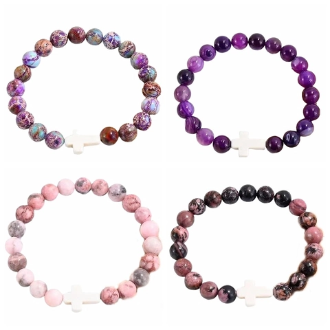 Bracciale Di Perline In Pietra Naturale Con Ciondolo A Croce Gioielli Spirituali Religiosi Per Uomini Donne Perline Tonde Elastiche