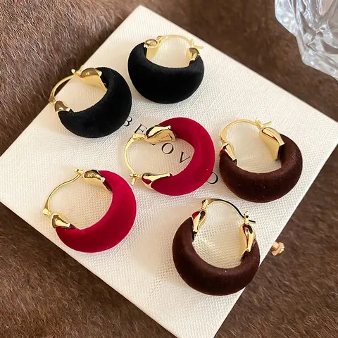 Vintage Beflockte Runde Creolen Mit Silberohrringstecker Samt Retro Herbst Winter Schmuck Für Damen