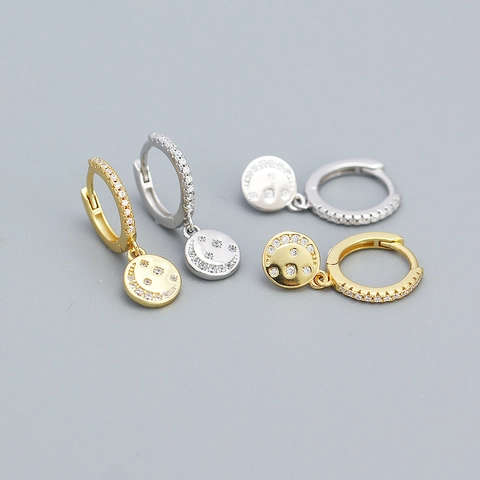 Orecchini A Cerchio In Argento Sterling 925 Con Ciondolo Rotondo Stella Luna Zircone Gioielli Eleganti Per Donna