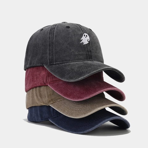 Vintage Washed Cotton Baseball Cap Ghost Embroidery Sun Protection Outdoor Adjustable Dad Hat For Men Women