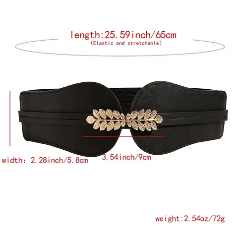Cintura Larga Elastica Da Donna Con Fibbia A Foglia In Lega Dorata Cintura Decorativa In Pelle PU Per Abiti