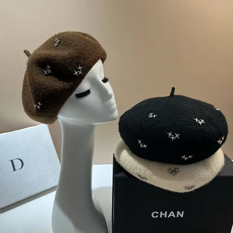 Damen Wollbaskenmütze Mit Stern Strass Dekor Koreanischer Stil Süß Herbst Winter Warm Malermütze Baskenmütze Für Damen Zubehör