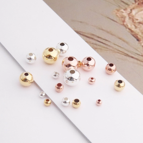 Perles Mobiles Rondes En Argent Sterling 925 Plaquées Or Perles D'espacement Lisses Pour La Fabrication De Bijoux DIY Accessoires