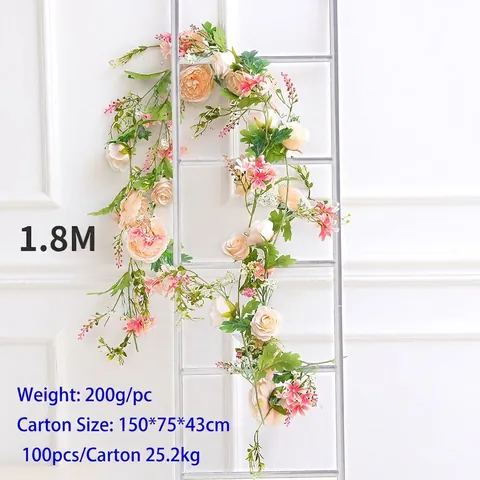 Realistic Artificial Rose Vine Garland Satin Cloth Hanging Flowers For Wedding Arch Home Party Wall Decor