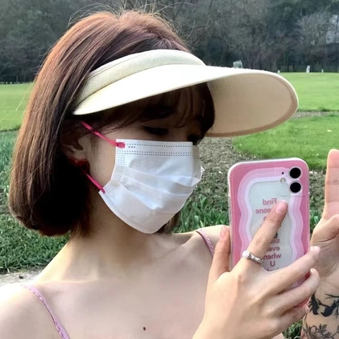 Women Straw Braided Empty Top Sun Visor Hat Breathable UV Protection Summer Beach Adjustable Casual Solid Color