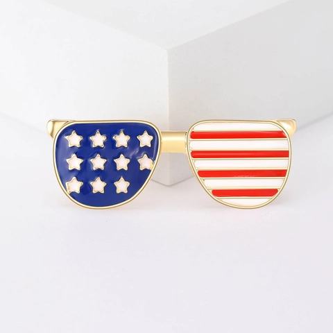 Spilla Forma Occhiali Da Sole Lega Smalto Bandiera US Stelle E Strisce Retro Creativo Novità Spilla