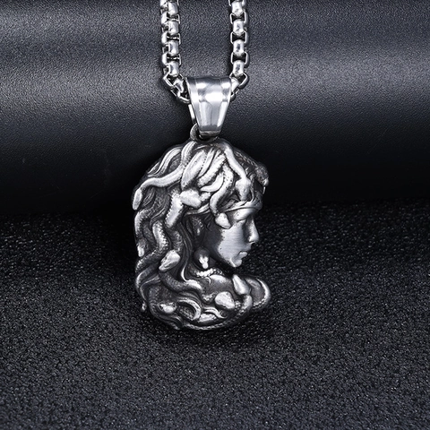 Collana Ciondolo Testa Di Medusa Retro Acciaio Inossidabile Mitologia Greca Stile Punk Gioielli Argento Vintage Uomini Donne Catena