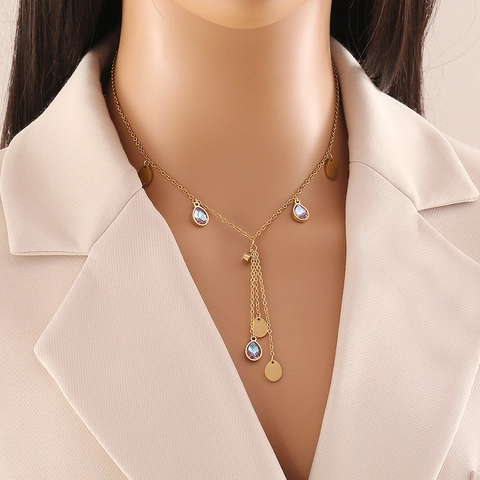 Collier Pendentif Fleur Marguerite Acier Inoxydable Gland Long En Forme De Y Bijoux Plaqué Or Pour Femmes