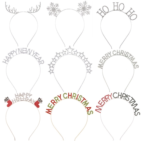 Diadema Navidad Año Nuevo Aleación Estrás Asta De Reno Copo De Nieve Estrella Letra Accesorios Pelo Fiesta Mujeres