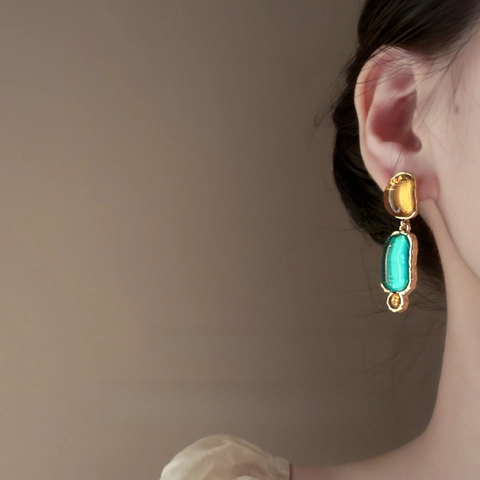 Retro Harz Geometrische Tropfenohrringe Mit 925 Sterling Silver Earring Post Vintage Bernstein Teal Schmuck Für Damen