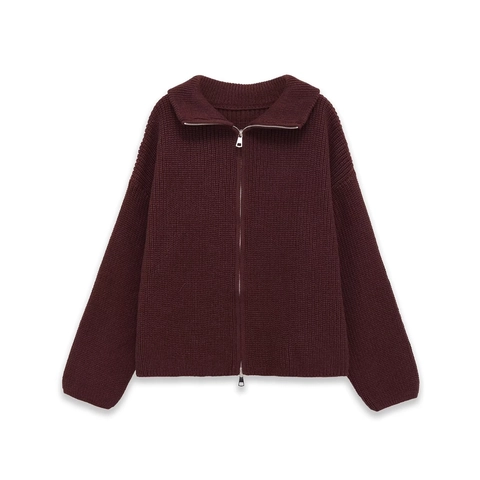 Cardigan In Maglia Da Donna Maglione Con Doppia Cerniera A Righe Colletto Polo Manica Lunga Casual Ampio
