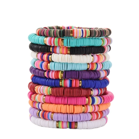 Colorful Polymer Clay Heishi Beaded Bracelets With Gold Metal Spacers And Letter Beads Summer Beach Vacation Jewelry