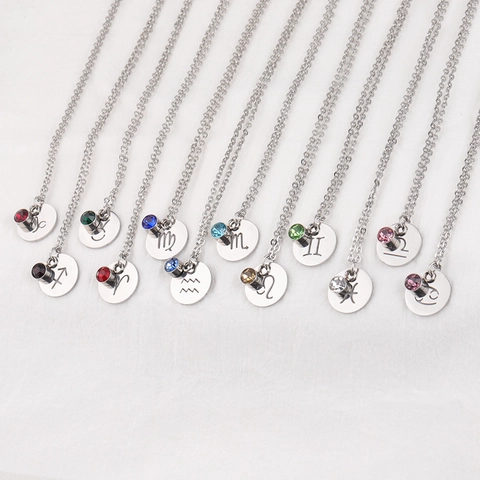 Collana Pietra Nativa Zodiaco Ciondolo Acciaio Inossidabile 304 Dodici Costellazioni Gioielli Lucidati Regalo Donne Uomini