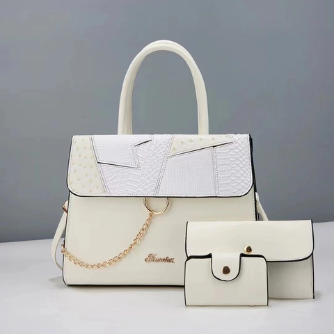 Τσάντα Χειρός Tote Από Δέρμα PU Με Patchwork Και Πορτοφόλι Και Θήκη Καρτών Με Διακόσμηση Αλυσίδας Μεγάλης Χωρητικότητας Κομψές Γυναικείες Τσάντες