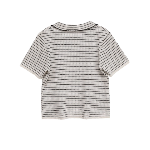 Gestreiftes Strick Polo Oberteil Mit Kurzen Ärmeln Und Weite Hose Damen Lässige Streetwear Texturierte Polyester