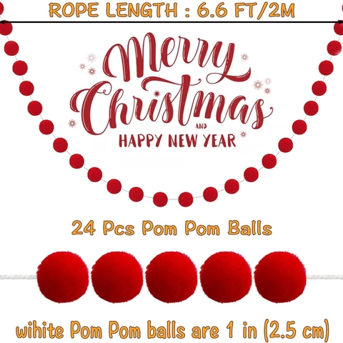 Christmas Pom Pom Garland Polyester Felt Ball String Soft Round Hanging Ornaments For Home Party Holiday Decoration Festive
