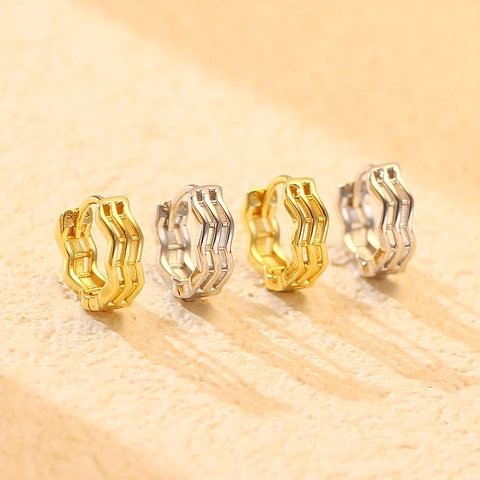 Orecchini a Cerchio a Onda in Argento Sterling 925 per Donna Minimalista Geometrico Placcato Oro Strass Orecchini Huggie Gioielli