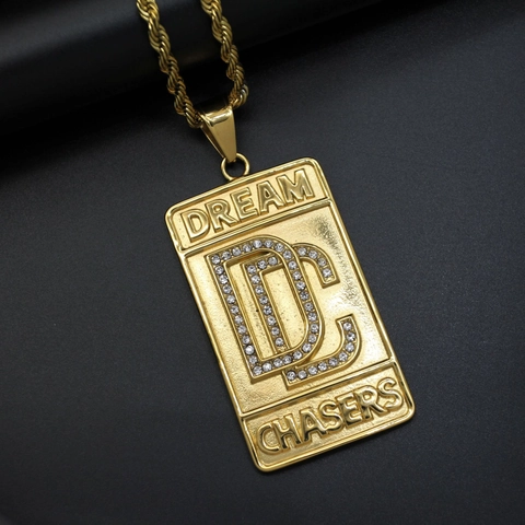 Μενταγιόν Dream Chasers Dog Tag Κολιέ Από Ανοξείδωτο Ατσάλι Στρας Iced Out Hip Hop Punk Κοσμήματα