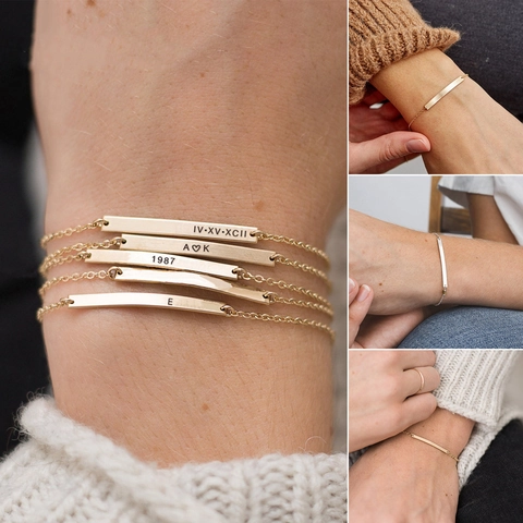 Bracciale A Catena Con Barra Curva In Acciaio Inossidabile Minimalista Regolabile Placcato Oro Gioielli Geometrici