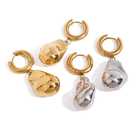 18K Vergoldete Edelstahl Ohrhänger Unregelmäßige Lava Form Wasserdicht Minimalistisch Flüssiges Metall Poliert Schmuck Damen