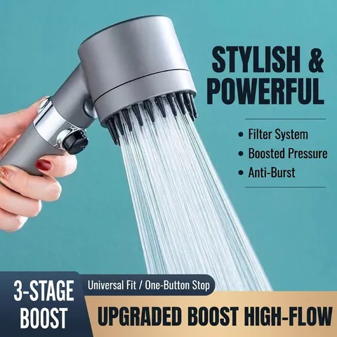 Soffione Doccia Portatile Alta Pressione Tripla Modalità Filtrazione Arresto Acqua A Pulsante ABS Massaggio Bagno