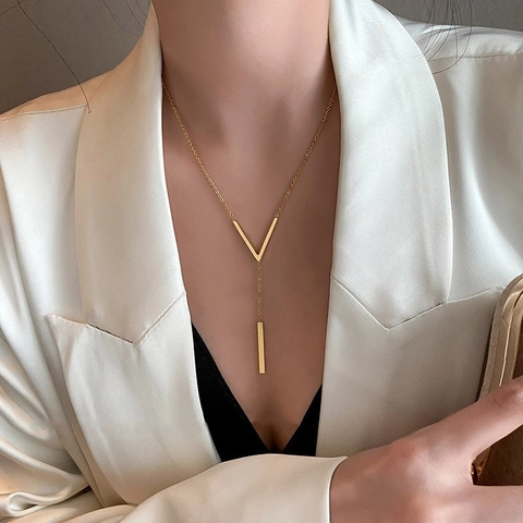 Y-Vorm Hanger Ketting Vergulde Legering V-Bar Verticale Strip Minimalistische Chique Sieraden Voor Vrouwen
