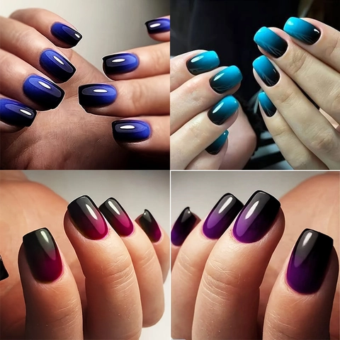 Unghie Finte Press On Sfumate Ombre Lucide Corte Quadrate ABS Unghie Artificiali Per Donne Manicure Quotidiana