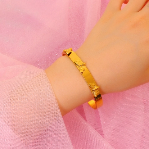 Minimalista Bracciale Rigido in Acciaio Inossidabile Placcato Oro 18K con Ape per Donna Gioielli di Moda Bracciale a Polsino Aperto