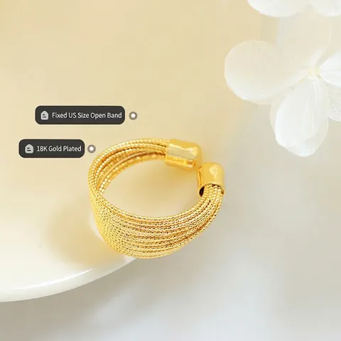 Anillo de Banda Ancha de Varias Capas de Acero de Titanio Chapado en Oro de 18K Abierto Ajustable Joyería de Moda