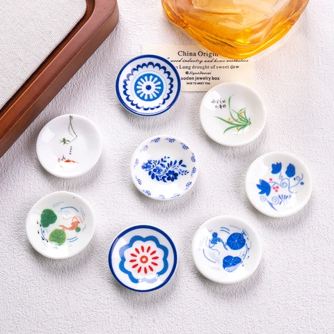 Platos En Miniatura Mini Vajilla De Juego Estilo Porcelana Azul Y Blanca Resina Cerámica Accesorios Casa De Muñecas