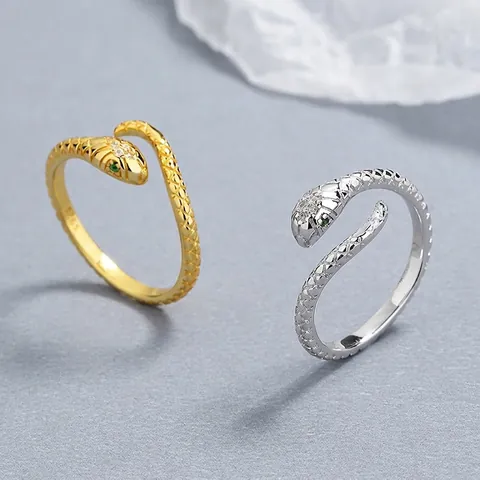 Anello Serpente Argento Sterling 925 Regolabile Fascia Aperta Zirconia Cubica Verde Gioielli Animali Per Donne