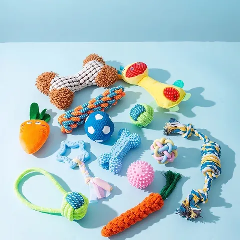 Squeaky Dog Toys Cotton Rope Rubber Glowing Chew Toys For Puppy Teething Boredom Relief Interaction