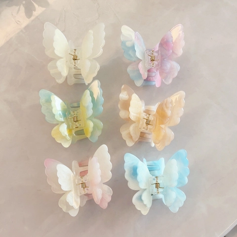 Butterfly Hair Claw Clip Acrylic 3D Double Layer Iridescent Pearlescent Fairy Hair Accessories For Women Girls